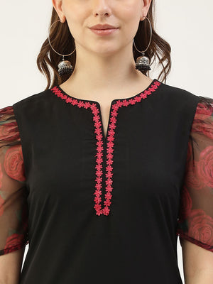 Black Poly Crepe Printed Palazzo Suit Set (ACY1705)