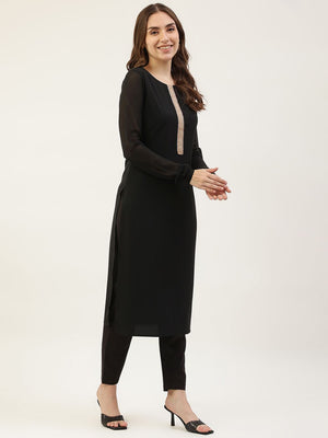 Black Poly Crepe Printed Suit