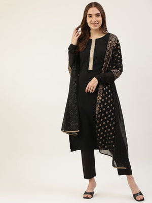Black Poly Crepe Printed Suit