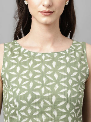 Pista Cotton Printed Anarkali Suit Set