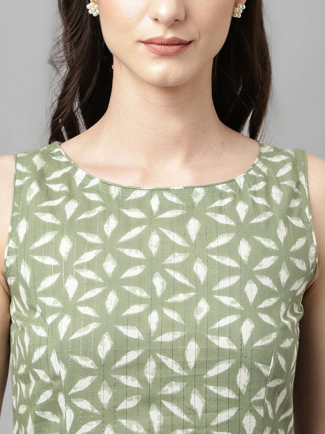 Pista Cotton Printed Anarkali Suit Set