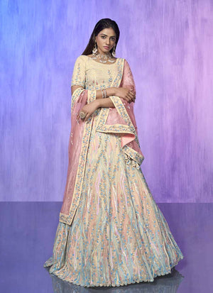 Off White Organza Embroidered Lehenga Choli