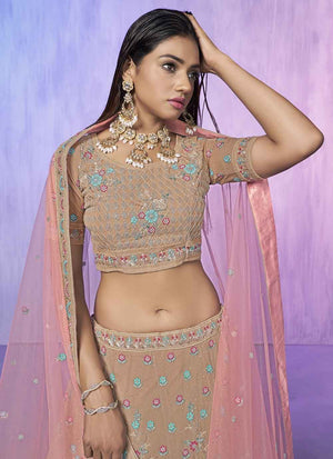 Mauve Georgette Embroidered Lehenga Choli