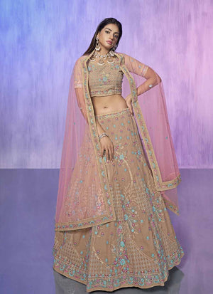 Mauve Georgette Embroidered Lehenga Choli