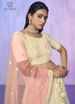 Off White Net Embroidered Lehenga Choli