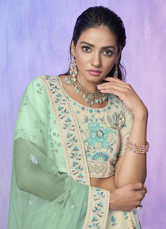 White Georgette Embroidered Lehenga Choli