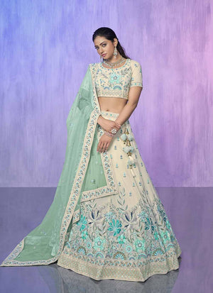 White Georgette Embroidered Lehenga Choli