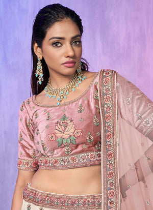 White Georgette Embroidered Lehenga Choli