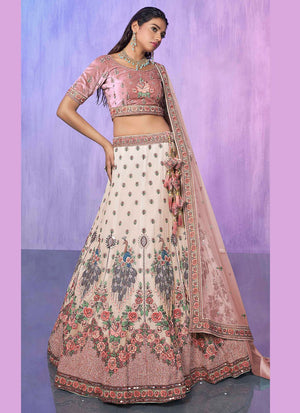 White Georgette Embroidered Lehenga Choli