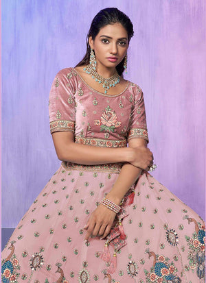 Peach Georgette Embroidered Lehenga Choli