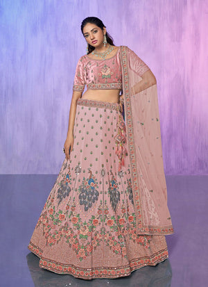 Peach Georgette Embroidered Lehenga Choli