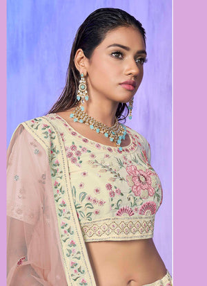 White Georgette Embroidered Lehenga Choli