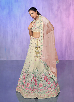 White Georgette Embroidered Lehenga Choli