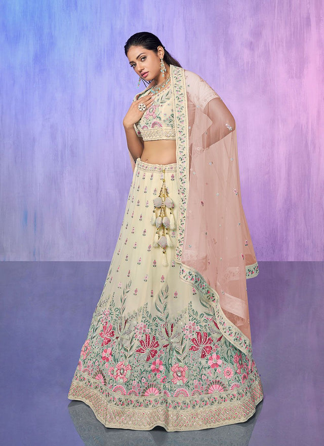 White Georgette Embroidered Lehenga Choli