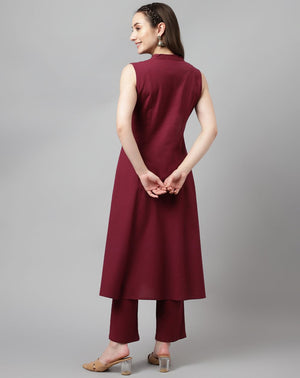 Maroon Rayon Printed Top With Bottom