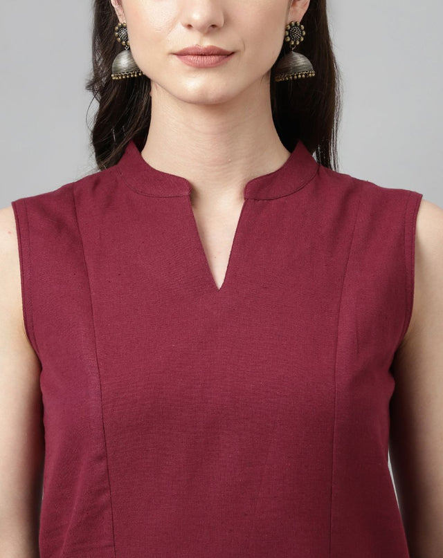 Maroon Rayon Printed Top With Bottom