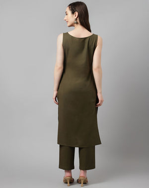 Green Rayon Solid Top With Bottom