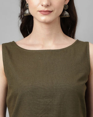 Green Rayon Solid Top With Bottom