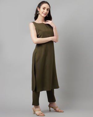 Green Rayon Solid Top With Bottom