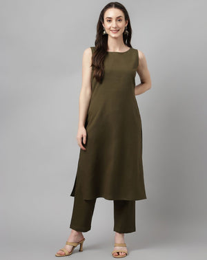 Green Rayon Solid Top With Bottom