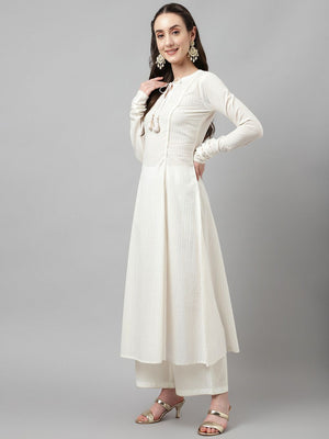 White Cotton Printed Anarkali Suit Set