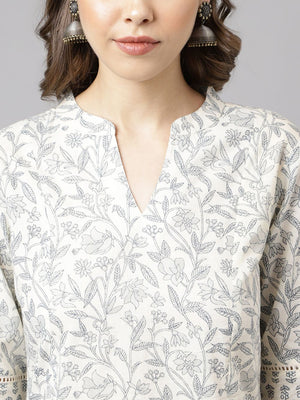 White Cotton Printed Top With Bottom