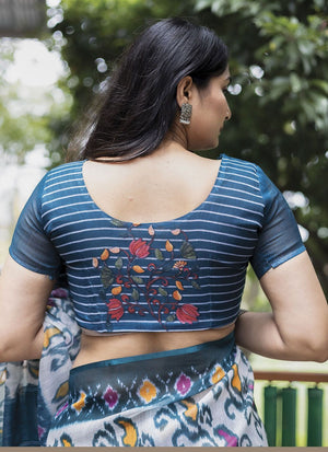 White Linen Digital Printed Saree