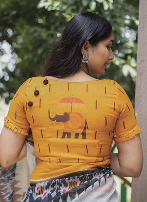 White Linen Digital Printed Saree