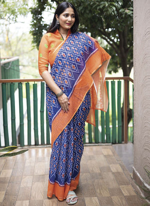 Blue Linen Digital Printed Saree