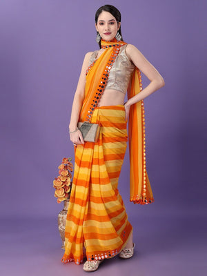 Yellow Georgette Printed Saree