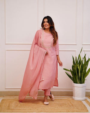 Peach Rayon Embroidered Kurti Pant Set