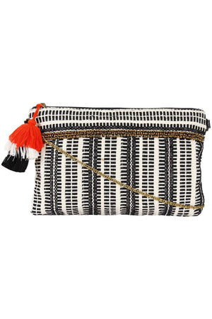 Facilitate Black And White Jacquard Cotton Sling Bag