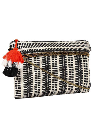 Facilitate Black And White Jacquard Cotton Sling Bag