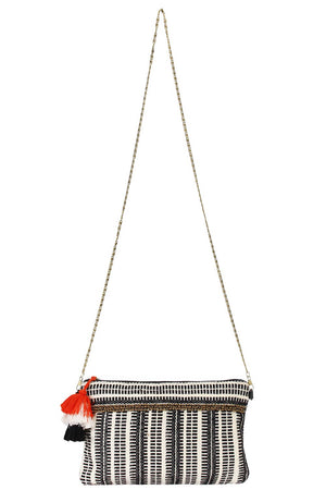 Facilitate Black And White Jacquard Cotton Sling Bag