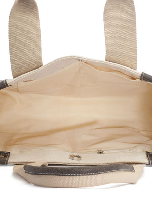 Sisal Cream And Black Solid Cotton Jute And Leather Hand Bag