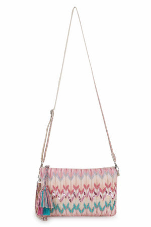 Pastel Pink And Multi Polycotton Tasseled Sling Bag