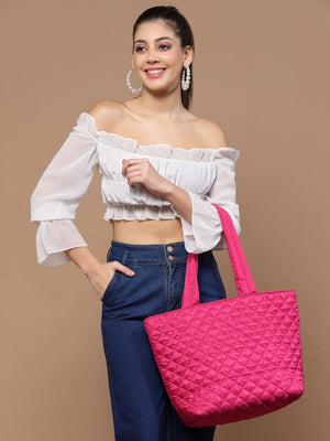 Uno Fuchsia Harlequin Quilted Polyester Tote Bag