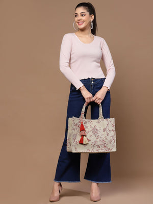 Jungle Natural And Wine Toile Jacquard Cotton Hand Bag