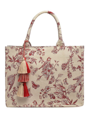 Jungle Natural And Wine Toile Jacquard Cotton Hand Bag