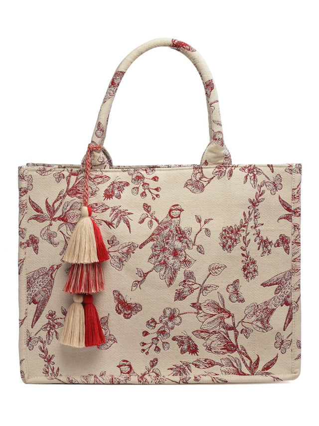 Jungle Natural And Wine Toile Jacquard Cotton Hand Bag