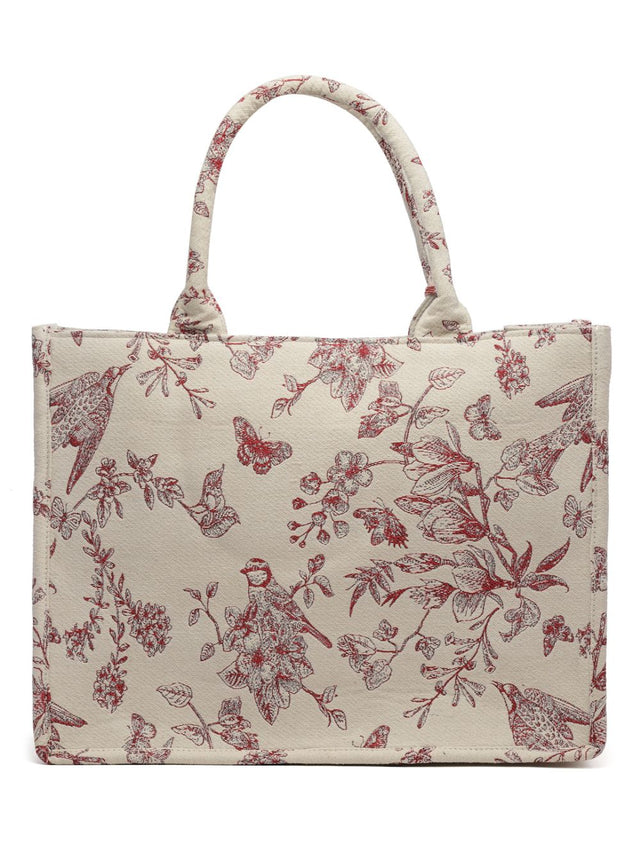 Jungle Natural And Wine Toile Jacquard Cotton Hand Bag