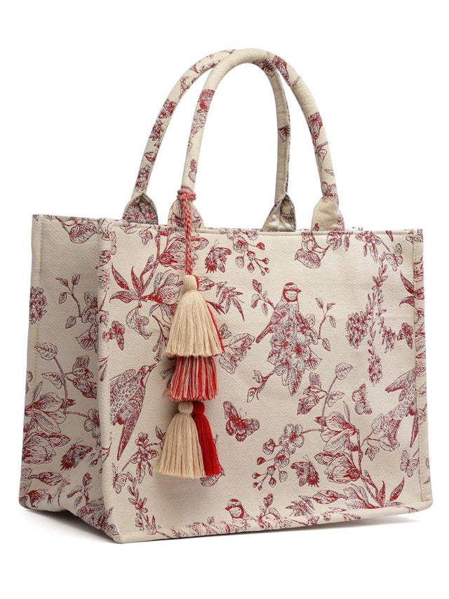 Jungle Natural And Wine Toile Jacquard Cotton Hand Bag