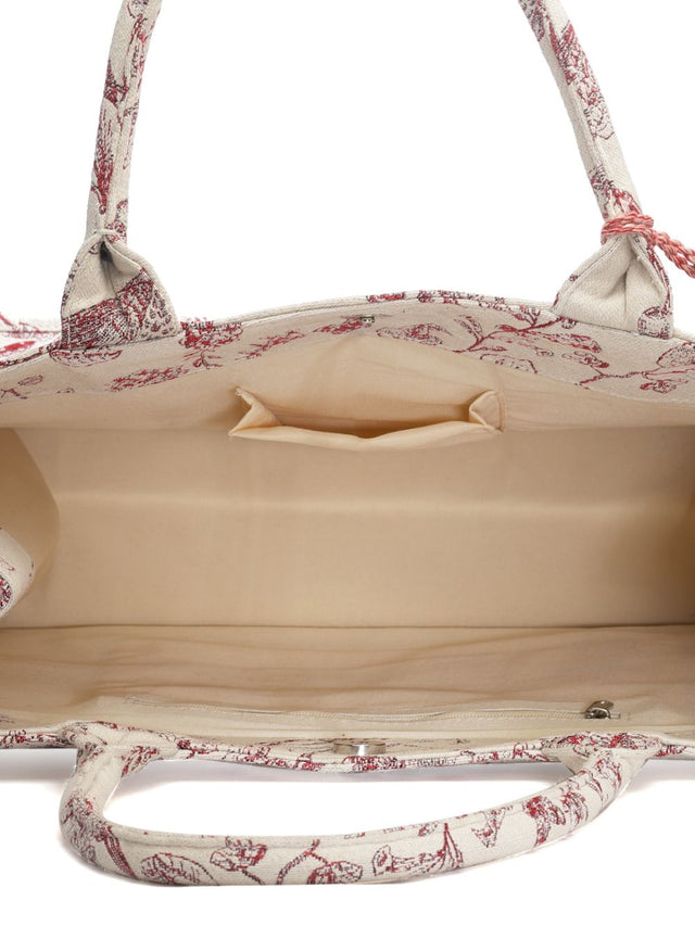 Jungle Natural And Wine Toile Jacquard Cotton Hand Bag
