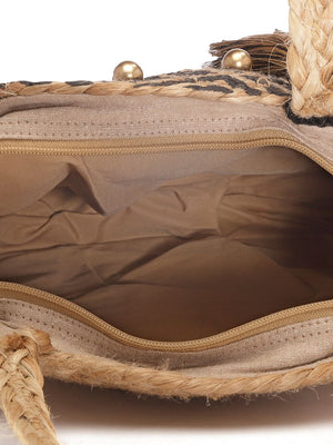 Sisal Baked Beige And Silver Mandala Printed Jute Tote Bag