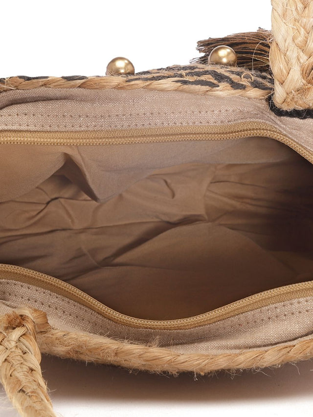 Sisal Baked Beige And Silver Mandala Printed Jute Tote Bag