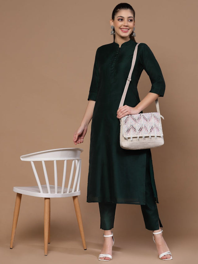 Kooky Natural And Pink Boohoo Chevron Embellished Handloom Cotton Canvas Sling Bag