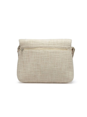 Kooky Natural And Pink Boohoo Chevron Embellished Handloom Cotton Canvas Sling Bag