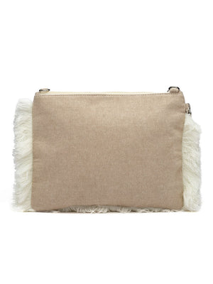 Kooky Beige And White Boohoo Quirky Embroidered Cotton Sling Bag