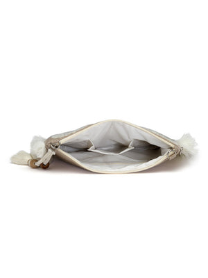 Kooky Beige And White Boohoo Quirky Embroidered Cotton Sling Bag