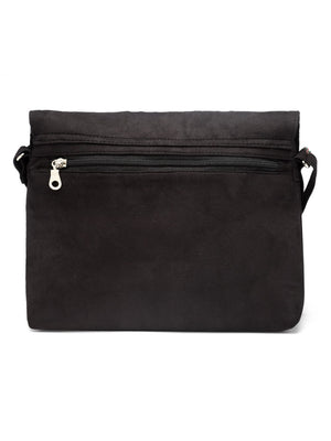 Lush Black And Multi Floral Embroidered Suede Sling Bag